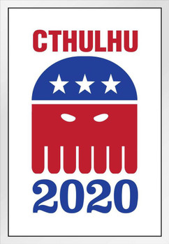 Vote Cthulhu 2020 White Campaign White Wood Framed Poster 14x20