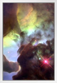 Hubble Telescope Giant Interstellar Twisters Lagoon Nebula White Wood Framed Poster 14x20