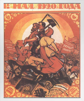 Russian May Day Soviet Propaganda WPA War Propaganda White Wood Framed Poster 14x20