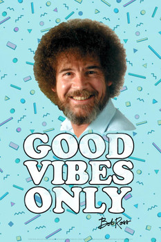 Bob Ross Good Vibes Only Blue Funny Bob Ross Poster Bob Ross Collection Bob Art Painting Happy Accidents Motivational Poster Funny Bob Ross Afro and Beard Thick Paper Sign Print Picture 8x12