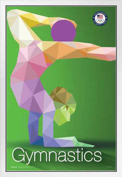 USA Olympic Team Rio 2016 Gymnastics Sports White Wood Framed Poster 14x20