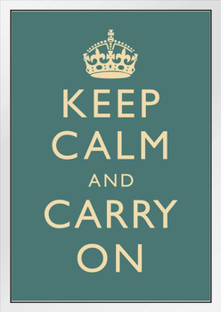 Keep Calm Carry On Motivational Inspirational WWII British Morale Slate White Wood Framed Art Poster 14x20