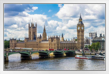 Big Ben and the House of Parliament London Photo Photograph White Wood Framed Poster 20x14
