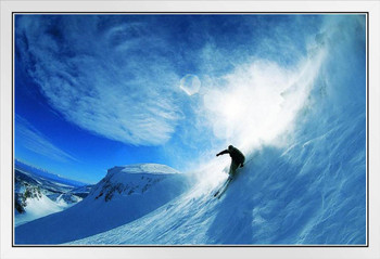Man Skiing Down a Slope Photo Photograph White Wood Framed Poster 20x14