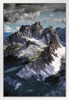 Dolomites Peaks View From Lagazuoi Mountain Photo Photograph White Wood Framed Poster 14x20