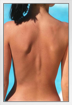 Close Up of Beautiful Womans Bare Back Shoulders Photo Photograph White Wood Framed Poster 14x20