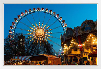 Carnival Lights Ornate Ferris Wheel Carousel Photo Photograph White Wood Framed Art Poster 20x14