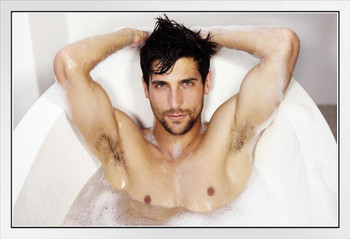 Wanna Join Me Hot Guy in a Bathtub Photo Photograph White Wood Framed Poster 20x14