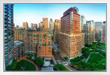 Battery Park City Panorama Lower Manhattan New York City NYC Photo Photograph White Wood Framed Poster 20x14