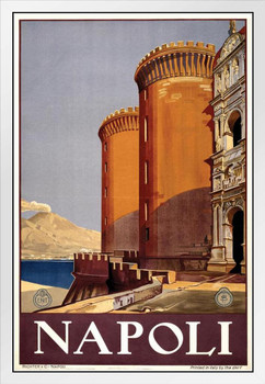 Napoli Naples Italy Vintage Travel White Wood Framed Poster 14x20