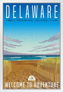 Delaware Fenwick Island Summer Beach Sand Dunes Atlantic Ocean Travel White Wood Framed Poster 14x20