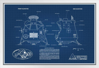 Lost In Space Space Pod Blueprint White Wood Framed Poster 14x20