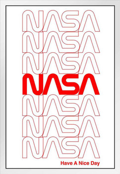 NASA Retro Repeating Worm Logo White Wood Framed Poster 14x20