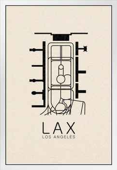 LAX Los Angeles Airport Map Art Airport Terminal Map California Stylized Airport Layout LAX Call Letters Code White Wood Framed Art Poster 14x20