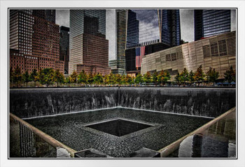 North Tower Memorial by Chris Lord Photo Photograph White Wood Framed Poster 14x20