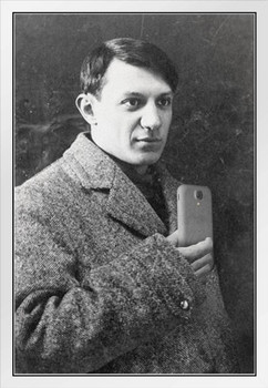Pablo Picasso Parody Selfie Portrait Photo Funny Fine Art Print Picasso Wall Art Cubism Expressionism Artwork Style Abstract Symbolist Painting Canvas White Wood Framed Art Poster 14x20
