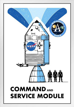 NASA Approved Apollo 11 Command and Service Module Retro White Wood Framed Poster 14x20