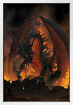 Fireball Dragon by Vincent Hie White Wood Framed Poster 14x20