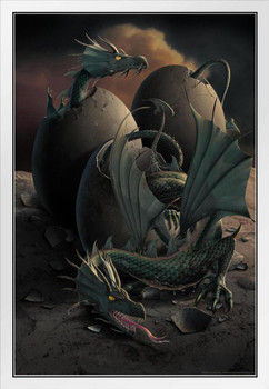 Dragon Offspring Hatching Shells by Vincent Hie White Wood Framed Poster 14x20