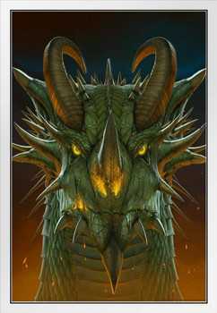 Dragon Face Portrait by Vincent Hie White Wood Framed Poster 14x20
