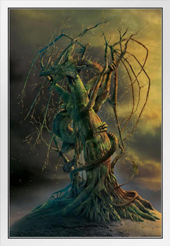 Green Tree Dragon by Vincent Hie White Wood Framed Poster 14x20