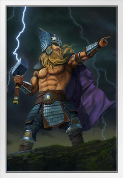 Thor God of Thunder by Vincent Hie White Wood Framed Poster 14x20