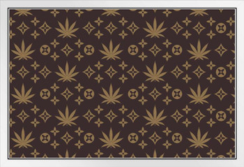 Weed Pattern Cannabis Golden Designer White Wood Framed Poster 14x20
