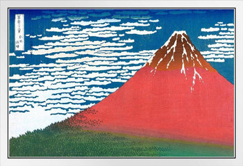 Mount Fuji by Katsushika Hokusai Poster Volcano Traditional Japanese Art Wall Decor Woodblock Art Nature Asian Art Kanagawa Print Hokusai Paintings White Wood Framed Art Poster 14x20