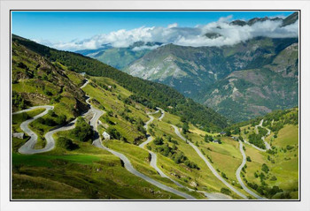 Road Up Luz Ardiden Hautes Pyrenees Tour de France Landscape White Wood Framed Poster 14x20