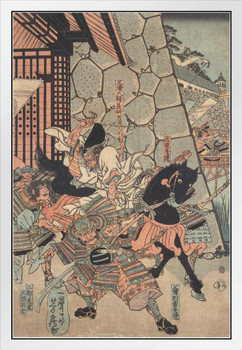 Samurai Battle Japanese Woodblock Art Print Japanese Art Poster Traditional Japanese Wall Decor Hiroshige Woodblock Landscape Artwork Animal Nature Asian Print White Wood Framed Art Poster 14x20