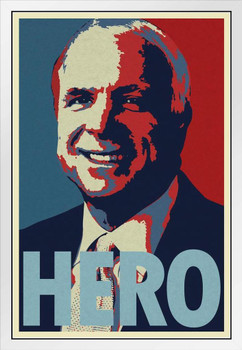 John McCain Hero White Wood Framed Poster 14x20