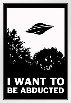 I Want To Be Abducted UFO Funny White Wood Framed Poster 14x20