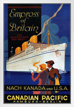 Canadian Pacific Empress of Britain Hamburg Berlin Germany Cruise Ship Vintage Travel White Wood Framed Poster 14x20