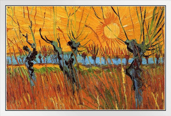 Vincent Van Gogh Willows Sunset Van Gogh Wall Art Impressionist Painting Style Nature Spring Flower Wall Decor Landscape Field Forest Poster Romantic Artwork White Wood Framed Art Poster 14x20