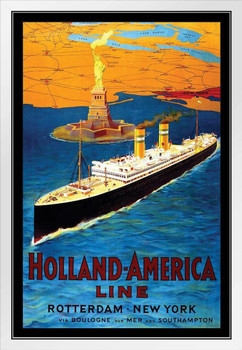 Holland America Cruise Line Vintage Illustration Travel Art Deco Vintage French Wall Art Nouveau 1920 French Advertising Vintage Poster Prints Art Nouveau Decor White Wood Framed Art Poster 14x20