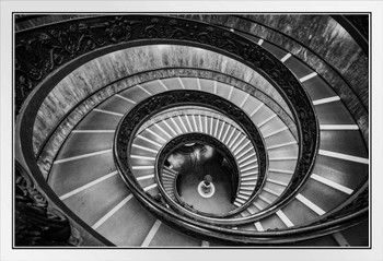 Bramante Staircase Vatican Museum Spiral Staircase Black And White Photo White Wood Framed Poster 20x14