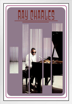 Ray Charles White Suit Music White Wood Framed Poster 14x20