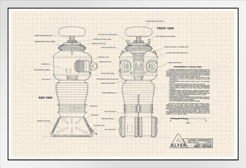 Lost In Space Environmental Control Robot B9 Diagram White Wood Framed Poster 14x20