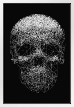 Skull Human Anatomy Line Art Spooky Scary Halloween Decorations White Wood Framed Art Poster 14x20