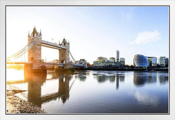 Tower Bridge Southwark London England Skyline Sunrise Photo White Wood Framed Poster 20x14