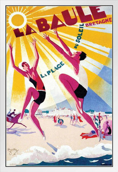 La Baule France Vintage Travel White Wood Framed Poster 14x20