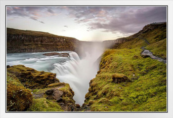 Gullfoss Waterfall Iceland Scenic River Landscape Photo White Wood Framed Poster 20x14