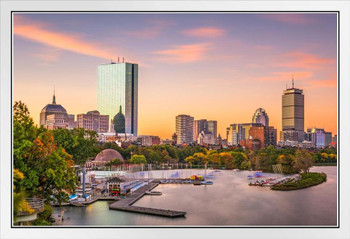 Boston Massachusetts Harbor Buildings Skyline Photo White Wood Framed Poster 20x14