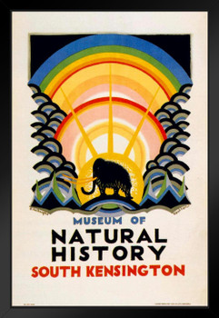 Natural History Museum 1923 South Kensington London England Woolly Mammoth Animal Zoo Vintage Illustration Travel Black Wood Framed Poster 14x20