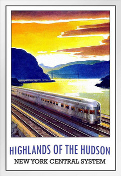 New York Central System Railroad Highlands of Hudson Vintage Travel White Wood Framed Poster 14x20