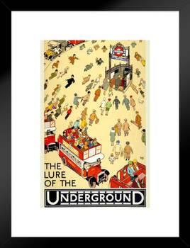 Lure Of The Underground Subway by Alfred Leete 1927 Double Decker Bus Tourist Vintage Illustration Travel Matted Framed Wall Decor Art Print 20x26
