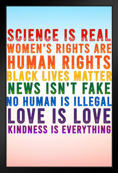 Science Is Real Black Lives Matter Womens Rights LGBTQIA Kindness Rainbow Facts Art Print Stand or Hang Wood Frame Display 9x13