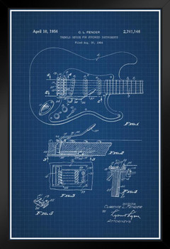 Electric Guitar 1956 Official Patent Office Blueprint Design Stringed Instrument Rock Roll Music Band Strings Frets Diagram Decoration Stand or Hang Wood Frame Display 9x13