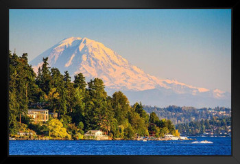 Sunset Over Mount Rainier Photo Photograph Art Print Stand or Hang Wood Frame Display Poster Print 13x9