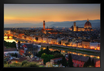 Florence Italy at Dusk with Cathedral of Saint Mary of the Flower Photo Photograph Art Print Stand or Hang Wood Frame Display Poster Print 13x9